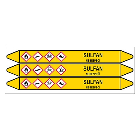 Značení potrubí, sulfan,3 ks, 355 × 37 mm